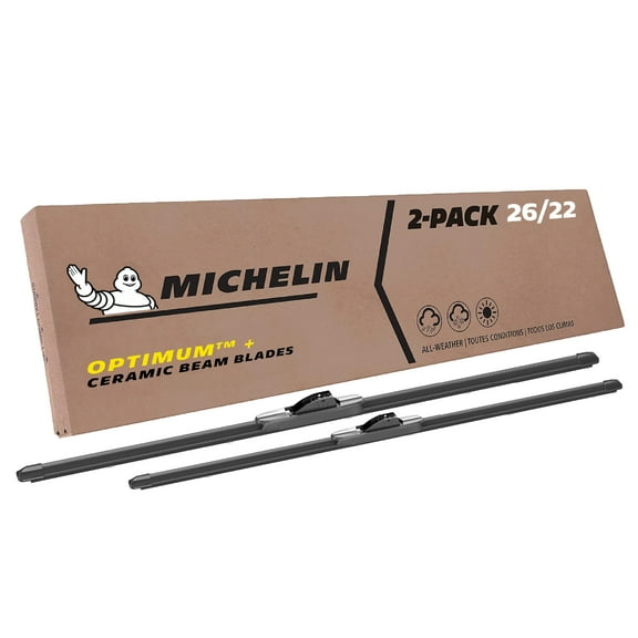 MICHELIN Optimum+ 26"/22" Ceramic Beams with Night Shield Technology Windshield Wiper Blades, 2 Pack