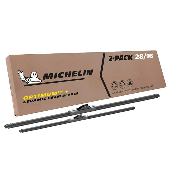 MICHELIN Optimum+ 28"/16" Ceramic Beams with Night Shield Technology Windshield Wiper Blades, 2 Pack