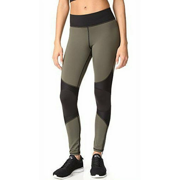 MICHI Women's Moto Zip Leggings, Olive/Black, Small