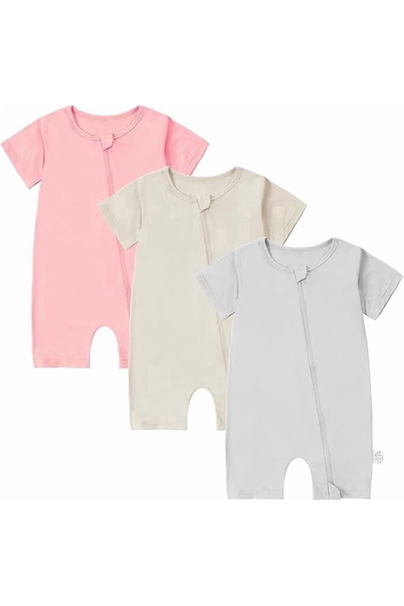 Bamboo Viscose Baby Rompers, Short Sleeve Summer Zipper Bodysuit for Newborn Toddler Unisex Clothes 0-24 Months 3 Pack