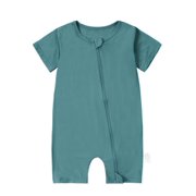 MICHLEY Bamboo Viscose Baby Rompers, Short Sleeve Summer Zipper Bodysuit for Newborn Toddler Unisex Clothes 0-24 Months