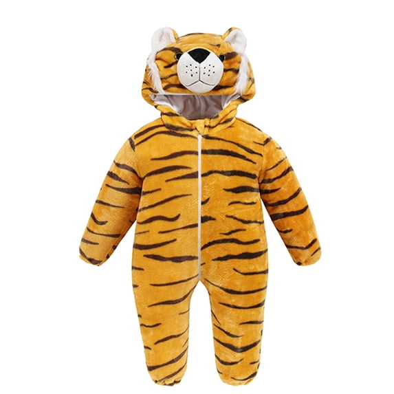 MICHLEY Unisex Infant Toddler Animal Flannel Hooded Romper Jumpsuit, Fall Winter Warm Soft One-Piece Onesie, Machine Washable, 0-3T