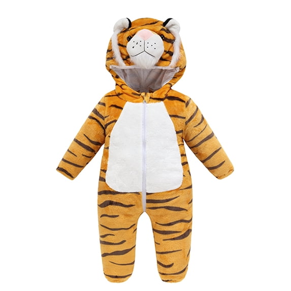 HAHASHOW Unisex Infant Toddler Animal Flannel Hooded Romper Jumpsuit, Fall Winter Warm Soft One-Piece Onesie, Machine Washable, 0-3T
