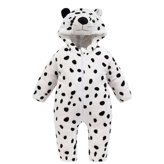 MICHLEY Unisex Infant Toddler Animal Flannel Hooded Romper Jumpsuit, Fall Winter Warm Soft One-Piece Onesie, Machine Washable, 0-3T