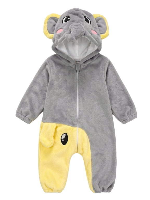Unisex Infant Toddler Animal Flannel Hooded Romper Jumpsuit, Fall Winter Warm Soft One-Piece Onesie, Machine Washable, 0-3T
