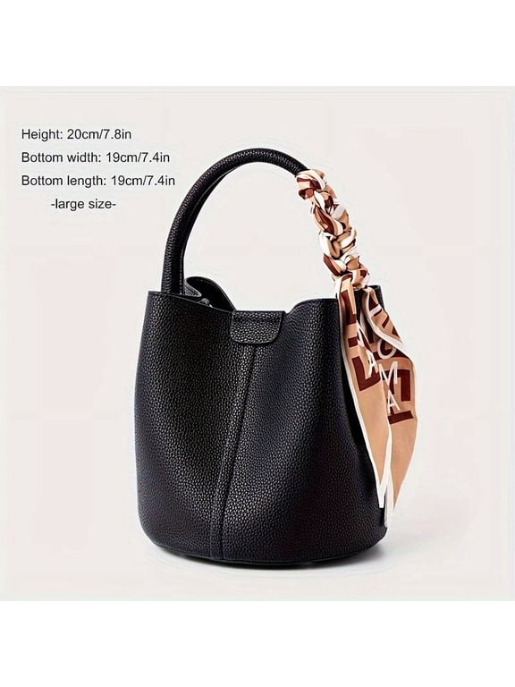Genuine Leather Bucket Bag Stylish Solid Color Handbag Women‘s Mini Crossbody Bag