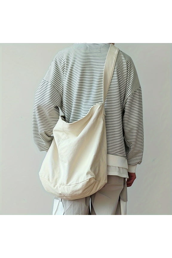 Men‘s Oversized Large Capacity Crossbody Bag  Canvas Minimalist Widened Strap Design Bag  Daily Commute Wear-resistant Durable Bag