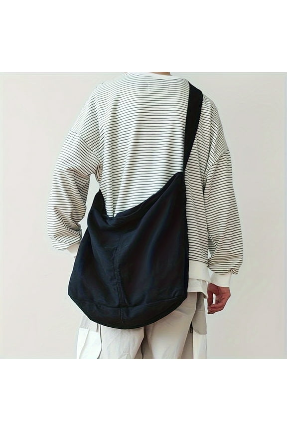 Men‘s Oversized Large Capacity Crossbody Bag  Canvas Minimalist Widened Strap Design Bag  Daily Commute Wear-resistant Durable Bag