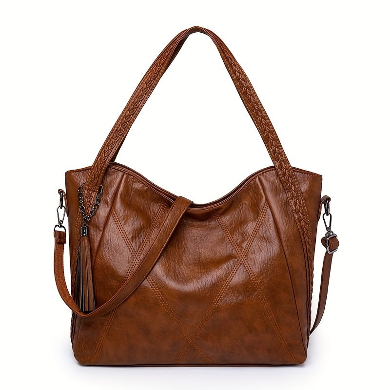 MICHROE Tassel Decor Tote Bag Retro Stitching Crossbody Bag Women‘s