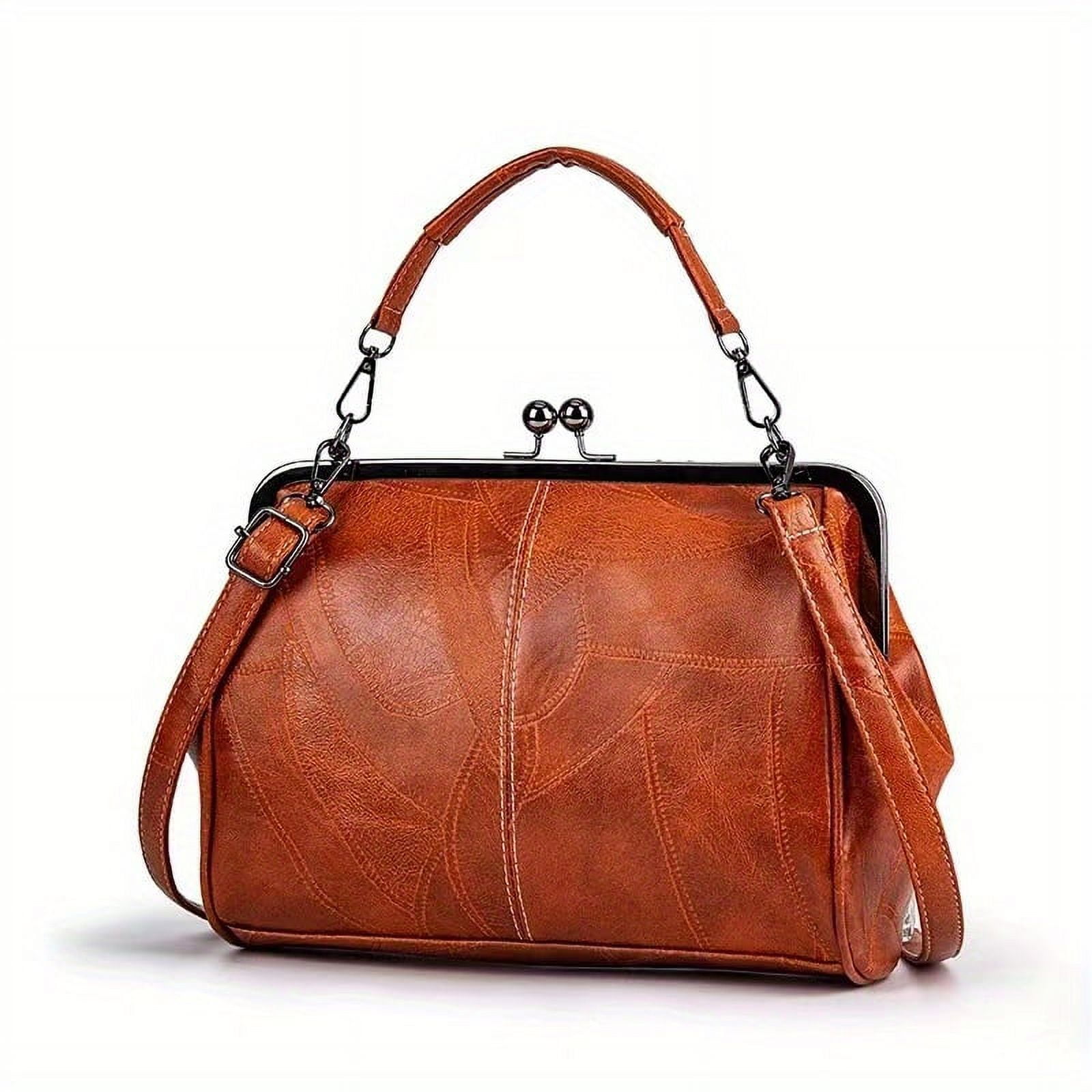 MICHROE Vintage Crossbody Bag with Kiss Lock Closure and Unique Stitching Texture for Women - Perfect for Everyday Use and Special Occasions