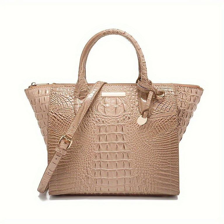 MICHROE Women s Crocodile Pattern Handbag Genuine Leather Tote Bag Retro Winged Satchel Fashion Crossbody Bag With Detachable Strap Walmart