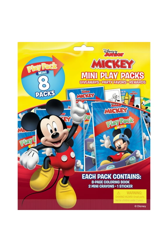 Disney Mickey Mouse 8 Count Mini Play Pack with Small Coloring Book and Crayons, Paper Party Favors