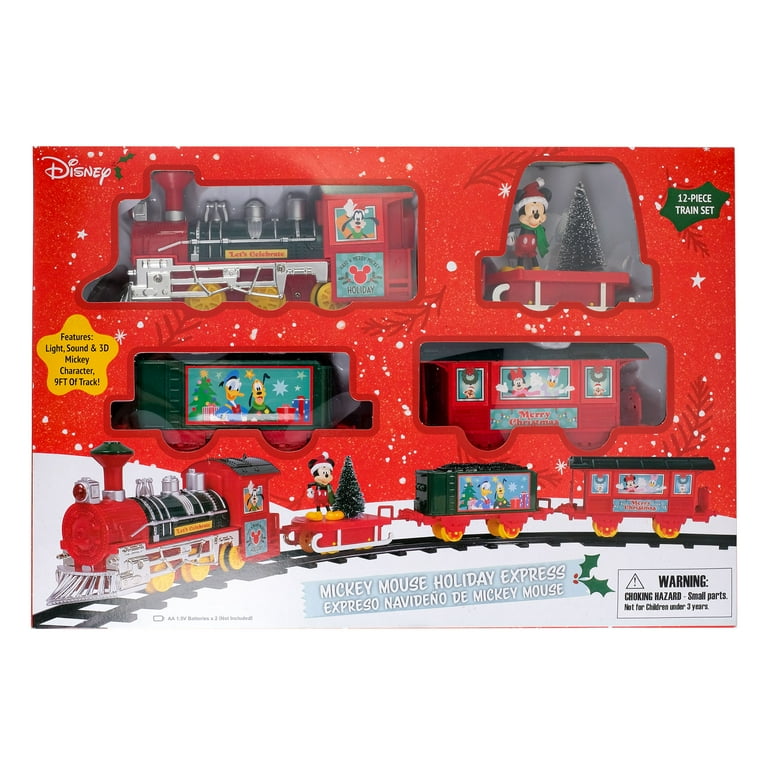 Disney Mickey Mouse Christmas Train Set, 12 Piece, Red Plastic, by