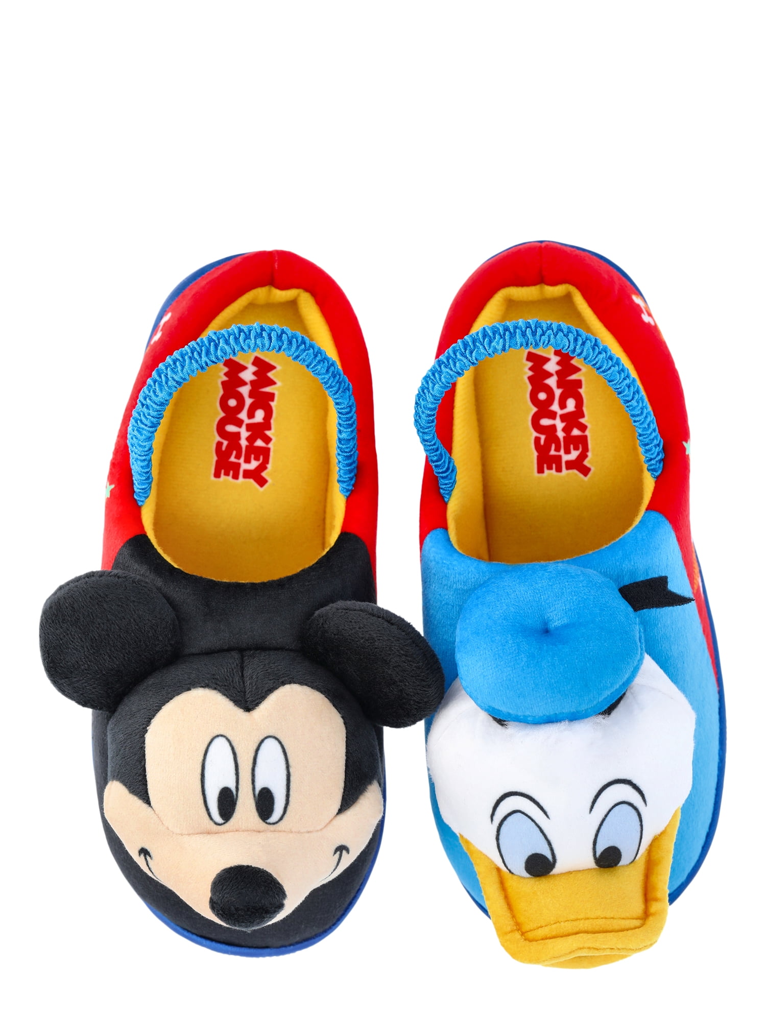 Mickie Mouse and Donald Duck Toddler Boys' 3D Character Slippers with Back Strap