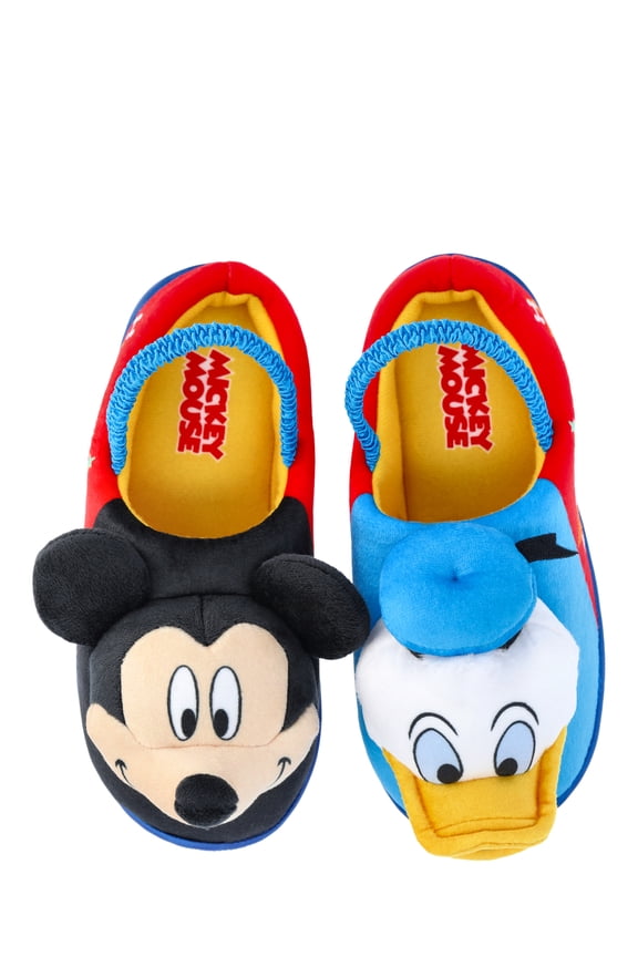 Mickie Mouse and Donald Duck Toddler Boys' 3D Character Slippers with Back Strap