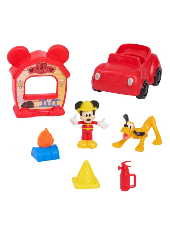 Disney Jr. Mickey Mouse Mini Playset, Mickey & Pluto Figures, Fire Truck & Accessories, Ages 3+