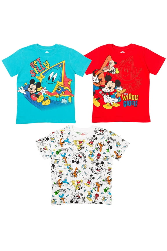 MICKEY MOUSE FUNHOUSE Mickey Mouse Toddler Boys 3 Pack Pullover Graphic T-Shirts Blue/Red/White 5T