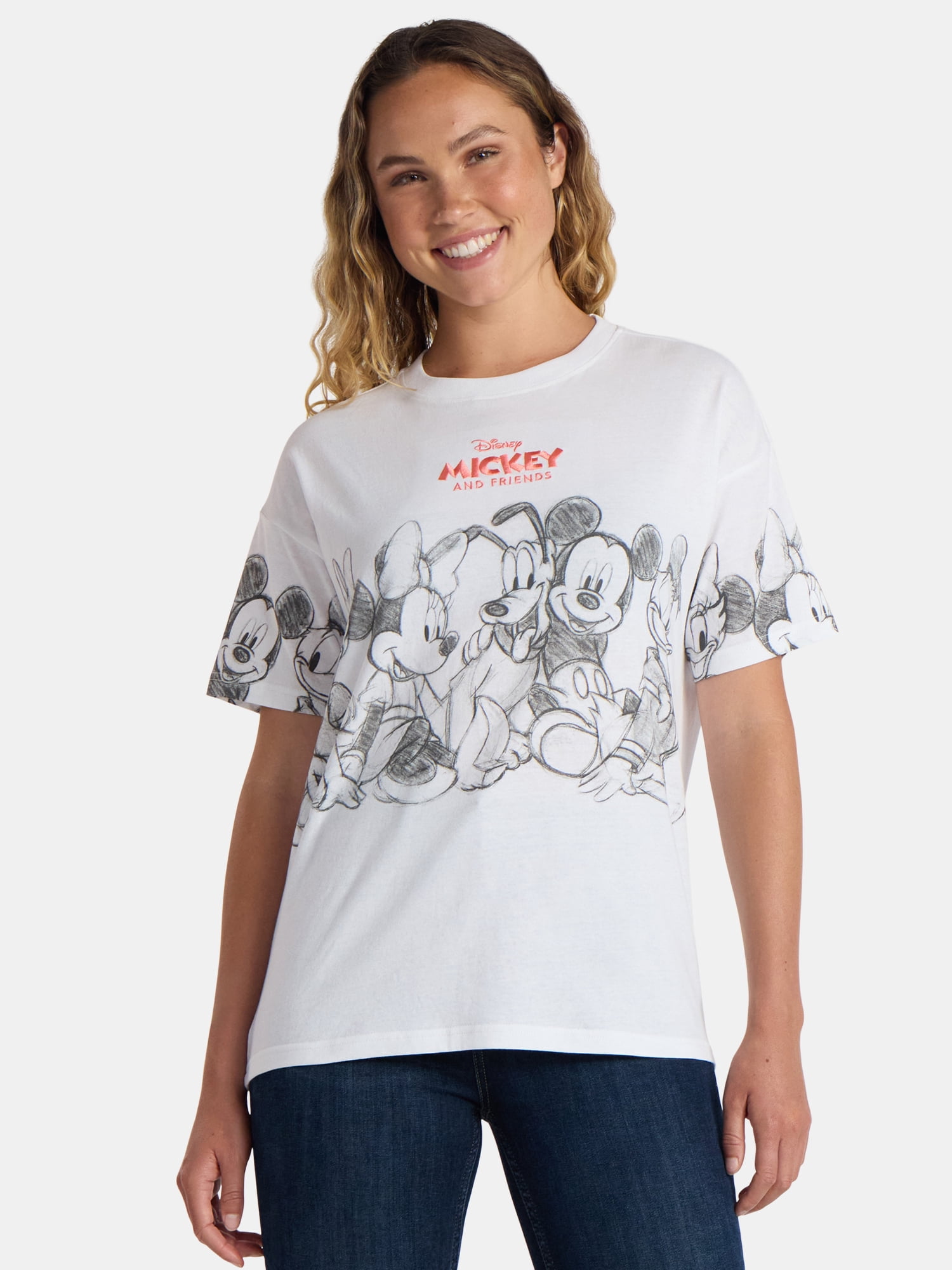 Disney Women's Mickey Mouse and Friends Graphic Tee with Short Sleeves, Sizes XXS-2XL