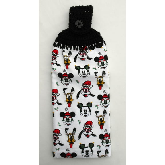 MICKEY, PLUTO, MINNIE, PLUTO CHRISTMAS FACES - HANDMADE CROCHET TOP HANGING KITCHEN TOWEL