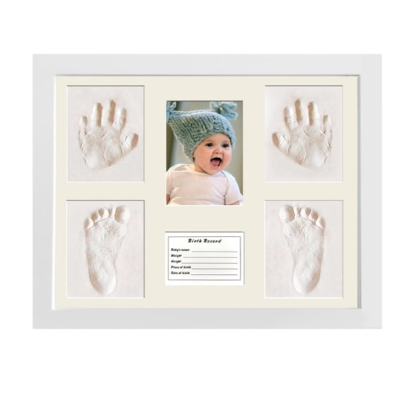 MICKYU Personalized Baby Photo Frame - Wooden Keepsake Frame for Kids, Handprint & Footprint, Birthday, Christening, Graduation (Write Name & Date) Y101