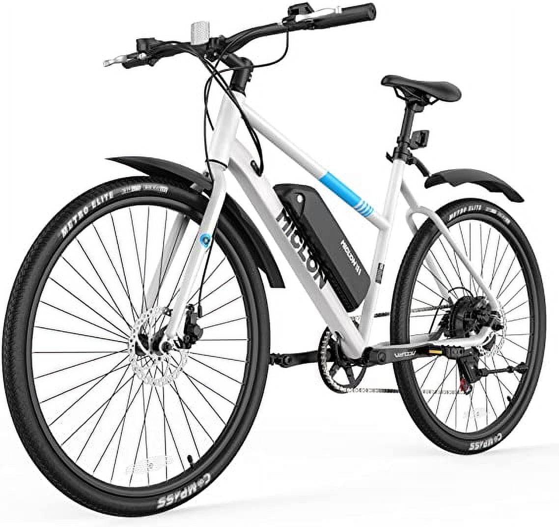 MICLON 27.5 In. Adult Electric Bike, 20Mph Electric City Bicycle, 350W  Commuter E-Bike, 36V 13Ah Battery, Shimano 7-Speed, 44 Miles Range, White