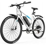 MICLON 27.5 In. Adult Electric Bike, 20Mph Electric City Bicycle, 350W Commuter E-Bike, 36V 13Ah Battery, Shimano 7-Speed, 44 Miles Range, White