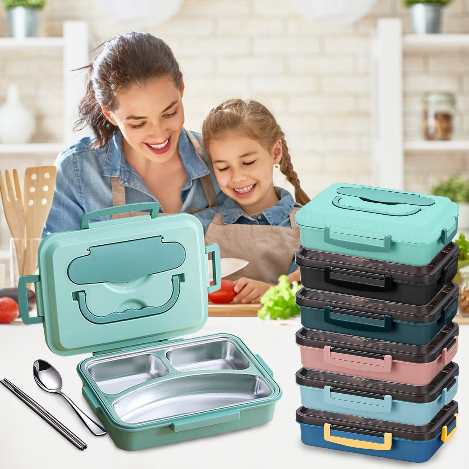 Bento Box Adult,Lunch Boxes for Women,BPA Free Leakproof Built in Reusable Spoon,Large-capacity Separated Portable Lunch Box