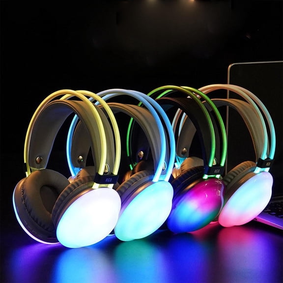 Bluetooth Headphones Over-Ear,Dazzling Colour Lights Gaming Headset,Lightweight,Comfortable and Foldable Design,for Computer/Laptop/PC/android/Cell Phones,White