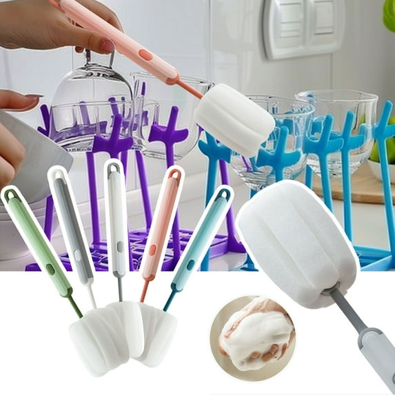 Bottle Brushes for Cleaning,Non-slip Handle,Comfortable Grip,Long Handled Cup Washing Brush Cleaning Sponge Brush,Cup Brush for Washing Narrow Neck Bottles