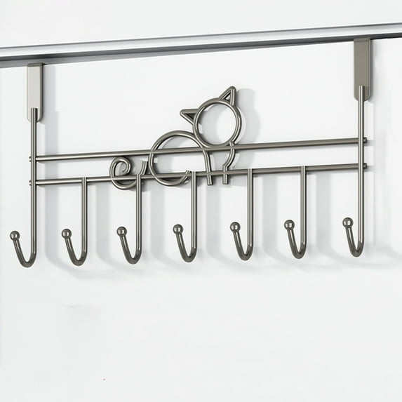 Over The Door Hook 7 Coat Hooks,Over The Door Towel Rack,Hanger Hooks for Bathroom,Living Room,Kitchen,Hanging Clothes,Towels,Bags,Gray,Home Essentials