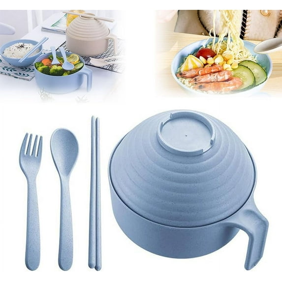 Under $5,Traditional Ramen Bowl Set Ramen Noodles Bowl,Instant Noodles Bowl with Chopsticks & Spoon Portable Ramen Cooker for Noodles,Soup,and Salad,Dorm Apartment Essentials