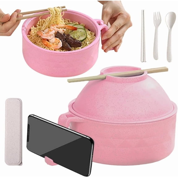 Under $5,Traditional Ramen Bowl Set Ramen Noodles Bowl Set Microwavable with Chopsticks,Spoon and Fork Ramen Cooker for Noodles,Soup,and Salad,Dorm Apartment Essentials