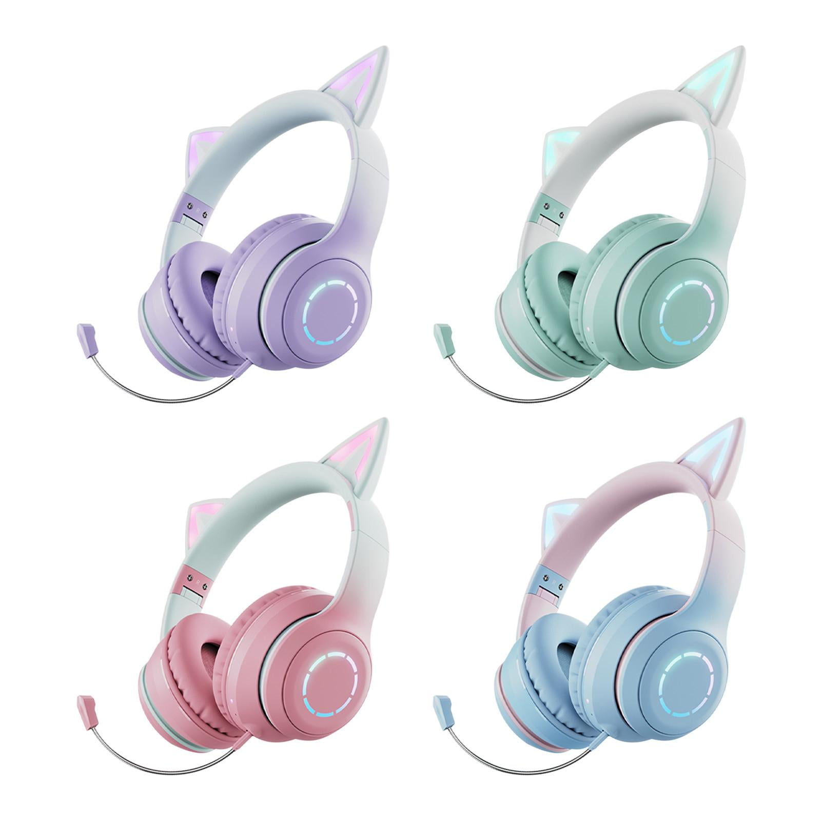 MICLOZYT Kids Headphones with Microphone,Cat Ear Shaped Portable Foldable Wireless Bluetooth Headset,for PC Tablet Phone Travel Listening Music Sport,Green