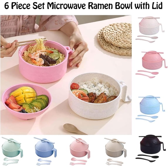 MICLOZYT Microwave Ramen Bowl Set Spoon Dishwasher Safe,Ramen Noodles Bowl Set Microwavable with Chopsticks College Dorm Home Essentials for Girls Boys Apartment Essentials