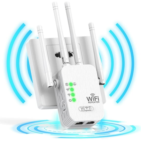 WiFi Extender Signal Booster,300M Four Antenna 2.4G WiFi Signal Booster with Ethernet Port,for Office Home Basement Room