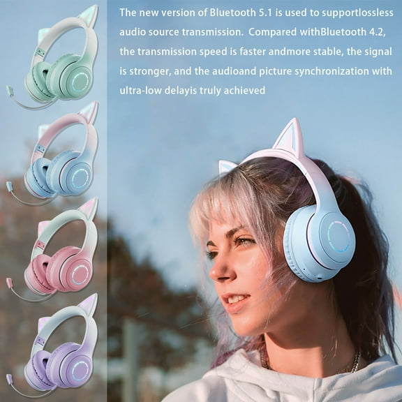 MICLOZYT Wireless Headphones Bluetooth,Cat Ear Shaped Portable Foldable Wireless Bluetooth Headset,for Computer/Laptop/PC/android/Cell Phones,Purple