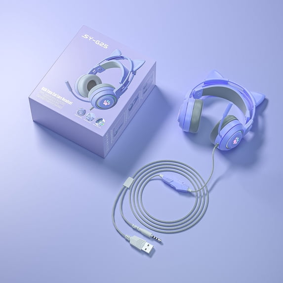 MICLOZYT Wireless Headphones Bluetooth,Wired Headphone Esports Game Computer Headset with Cute Ears Noise Cancelling Lightweight,for Computer/Laptop/PC/android/Cell Phones,Purple