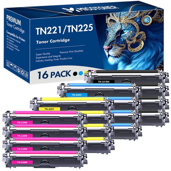 MICOTONER 16-Pack Compatible Toner Cartridge for Brother TN-221 TN-225 TN-221BK TN-225C TN-225M TN-225Y HL-3140CW 3150CDW 3170CDW MFC-9140CDN 9330CDW DCP-9020CDW(4*Black,4*Cyan,4*Magenta,4*Yellow)