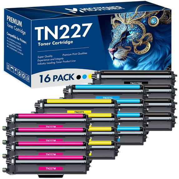 MICOTONER 16-Pack Compatible Toner Cartridge for Brother TN-227BK TN-227 MFC-L3710CW MFC-L3770CDW MFC-L3750CDW HL-L3210CW HL-L3230CDW HL-L3290CDW Printer(4*Black,4*Cyan,4*Magenta,4*Yellow)