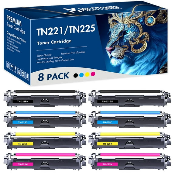 MICOTONER 8-Pack Compatible Toner Cartridge for Brother TN-221 TN-225 TN-221BK TN-225C TN-225M TN-225Y HL-3140CW 3150CDW 3170CDW MFC-9140CDN 9330CDW DCP-9020CDW(2*Black,2*Cyan,2*Magenta,2*Yellow)