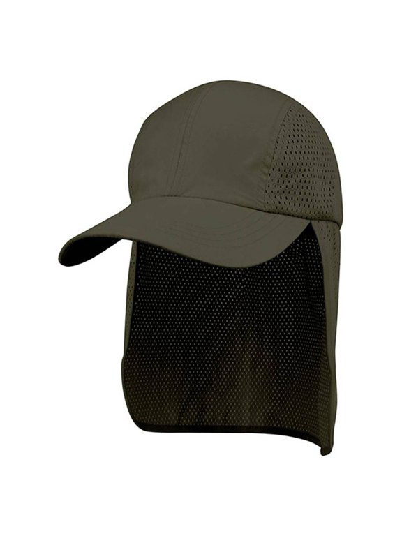 MICRO FIBER & MESH SUN PROTECTOR CAP WITH FLAP, Dark Olive
