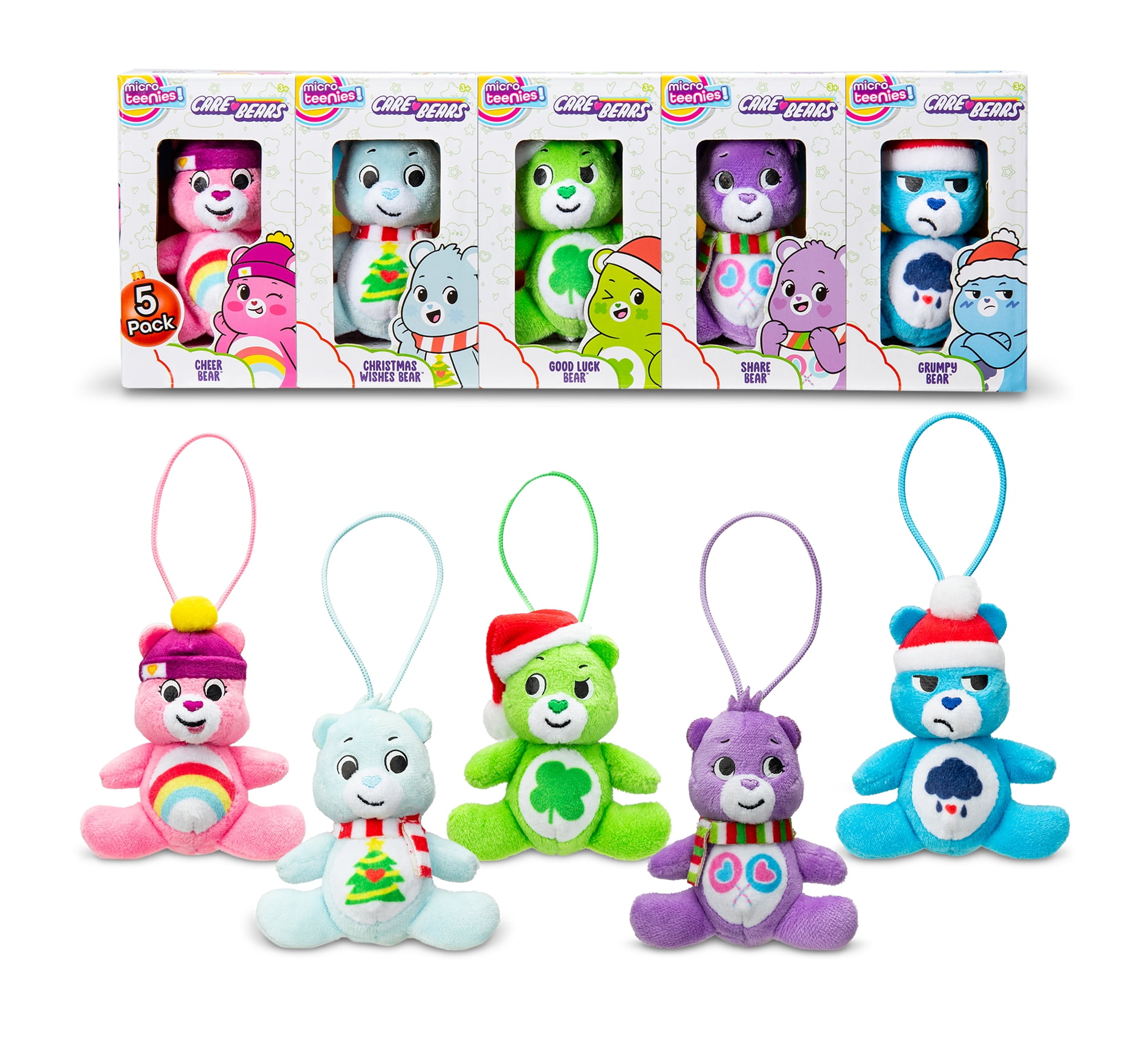 Micro Teenies Care Bears Holiday 5-Pack Treasure Box, Plush Figures Girls and Boys, Ages 3 Years+