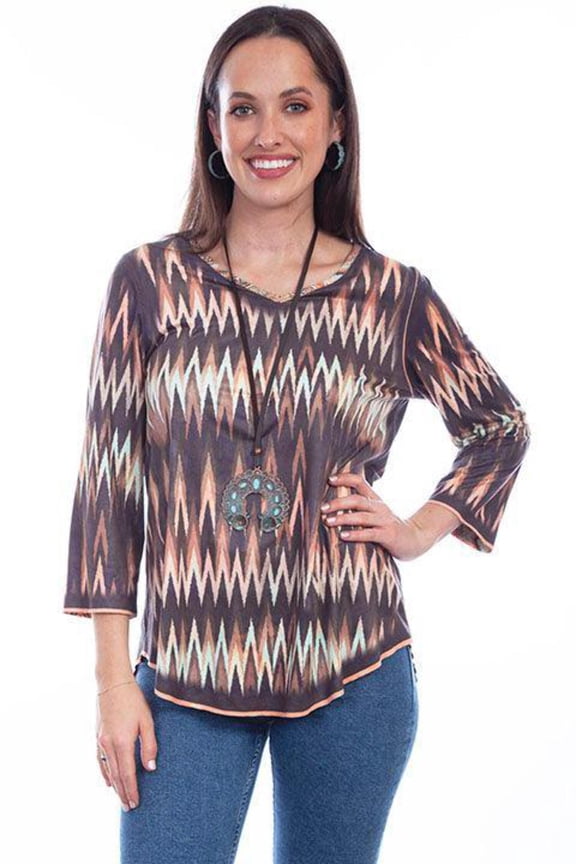 Scully HC830-MUL-L Western Shirt Womens 0.75 Sleeve Microfiber, Multicolor - Large
