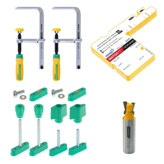 MICROJIG Matchfit DVC-1177K2+MB-050-025ST Dovetail Clamp Pro (1/2" Shank) With 1/4" Straight Relief Router Bit Upshear (1/2" Shank) Bundle