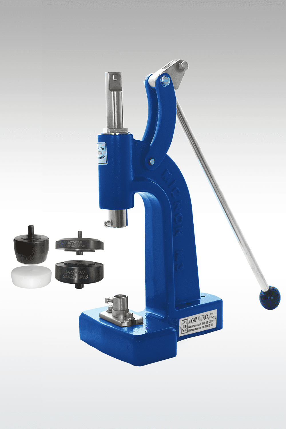 MICRON M-3 Fastener Attaching Machine With #18 Round Curtain Grommet Dies & #18 Black Nickel (Fume) GW