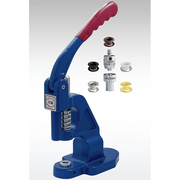 MICRON TEP-1 Fastener Attaching Machine with #1.J Self-Piercing Dies and #1.J Black Painted Self-Piercing Grommets and Washers