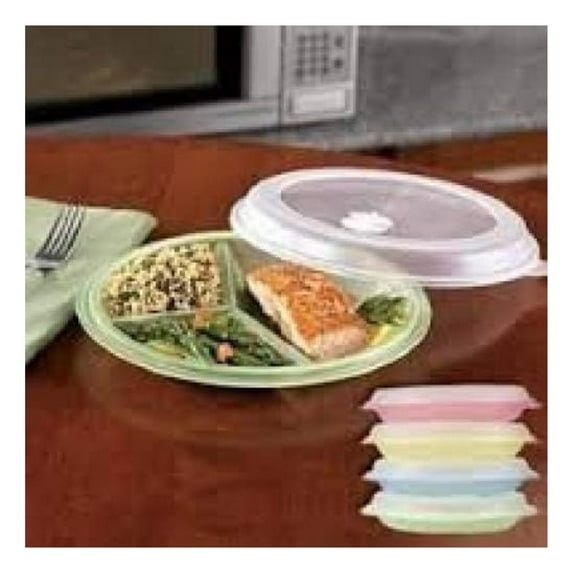 MICROWAVE DIVIDED PLATES WITH VENTED LIDS (SET OF 8 IN ASSORTED COLORS)