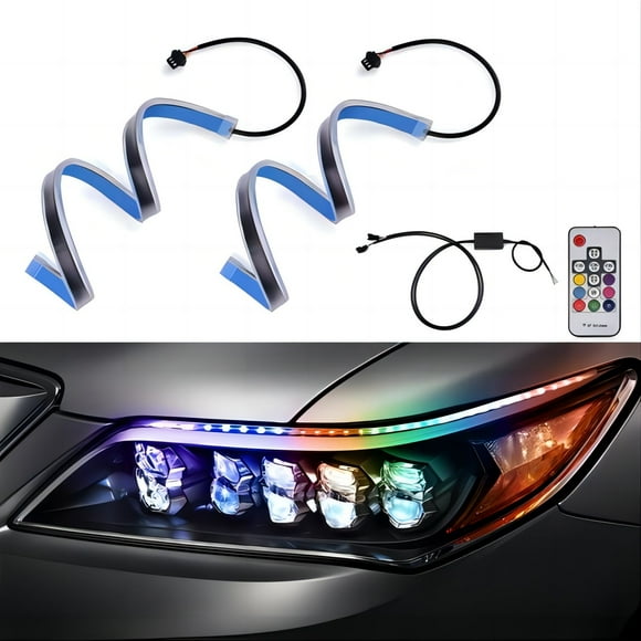 MICTUNING 18.5 inch Car Headlight Surface LED Strip Tube Light - RGB Multi Color Daytime Running Light Sequential Turn Signal Light