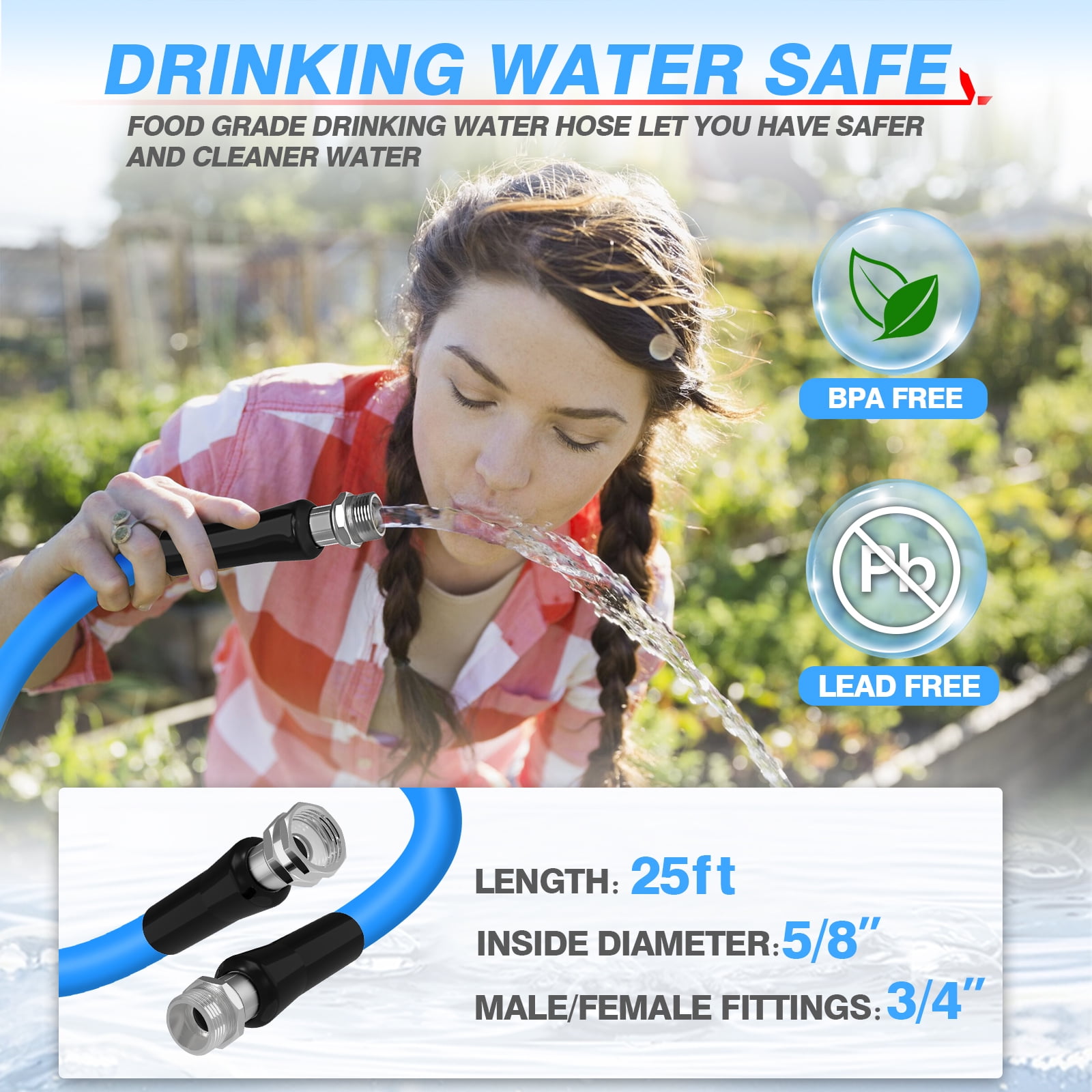MICTUNING 25FT RV Drinking Watering Hose, 5/8" Fresh Water Hose Anti Kink Garden Hose for RV
