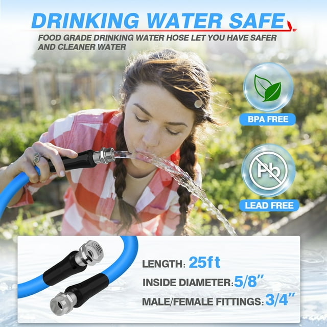 MICTUNING 25FT RV Drinking Watering Hose, 5/8" Fresh Water Hose Anti